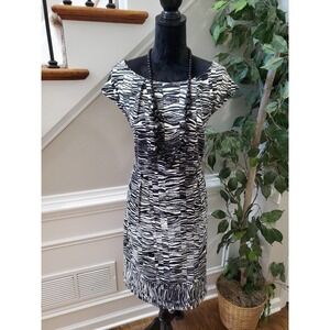 ILE New York Women's White & Black Polyester Short Sleeve Knee Length Dress 16